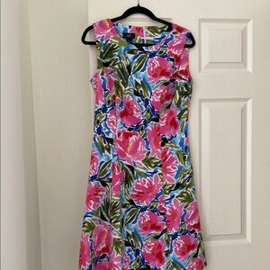 Vibrant Floral Midi Dress - Pink, Green, and Blue
